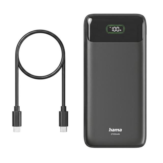 HAMA Външна батерия "PD27-W65", 27000 mAh, Изходи: 2xUSB-C, USB-A, Бързо зареждане 