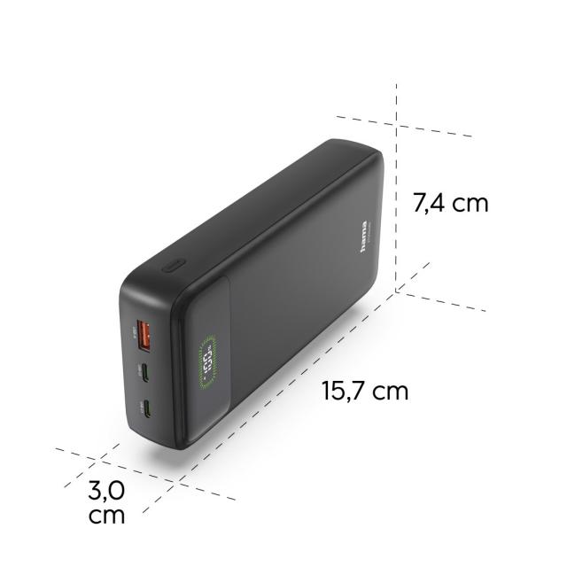 HAMA Външна батерия "PD27-W65", 27000 mAh, Изходи: 2xUSB-C, USB-A, Бързо зареждане 
