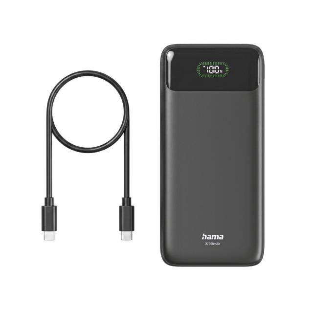 HAMA Външна батерия "PD27-W65", 27000 mAh, Изходи: 2xUSB-C, USB-A, Бързо зареждане 