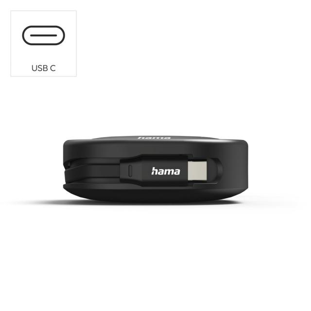 HAMA Прибиращ се кабел за зареждане, USB-C - USB-C, 60 W, 1 м 