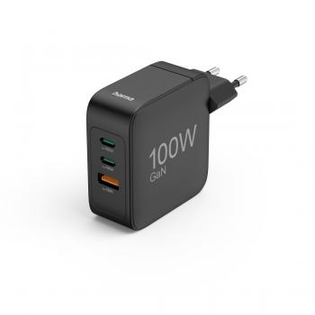 Hama Fast Charger, GaN, 2x USB-C, 1x USB-A, PD, 100 W, black