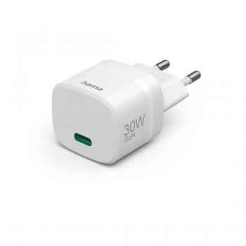 Hama Fast Charger, GaN, USB-C, PD/Qualcomm®, Zero Standby, 30 W, white