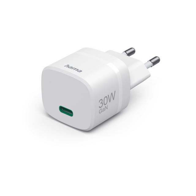 Hama Fast Charger, GaN, USB-C, PD/Qualcomm®, Zero Standby, 30 W, white 