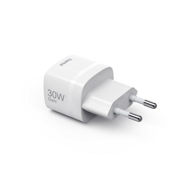 Hama Fast Charger, GaN, USB-C, PD/Qualcomm®, Zero Standby, 30 W, white 