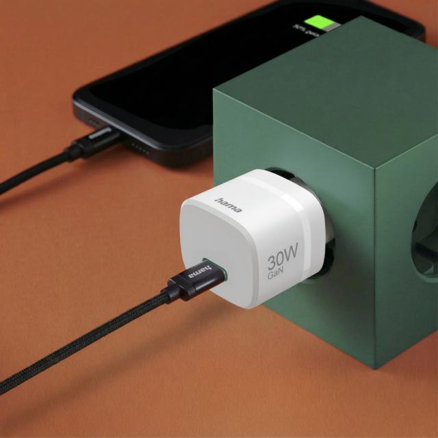 Hama Fast Charger, GaN, USB-C, PD/Qualcomm®, Zero Standby, 30 W, white 