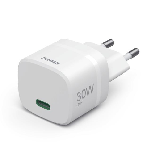 Hama Fast Charger, GaN, USB-C, PD/Qualcomm®, Zero Standby, 30 W, white 