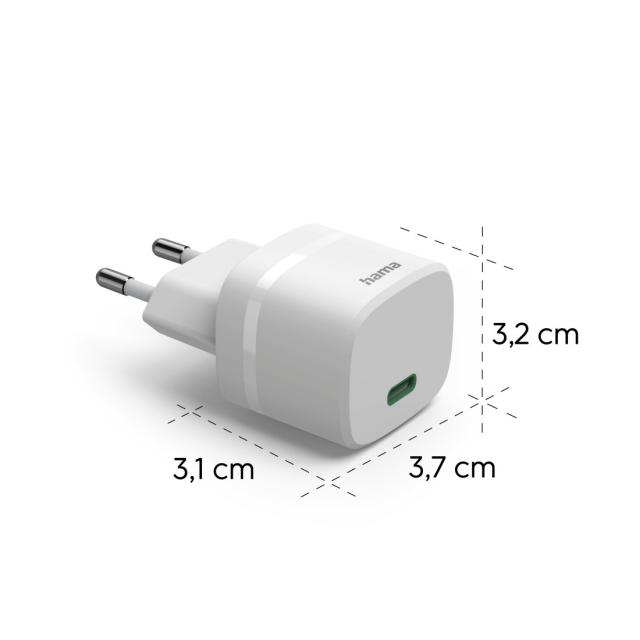Hama Fast Charger, GaN, USB-C, PD/Qualcomm®, Zero Standby, 30 W, white 