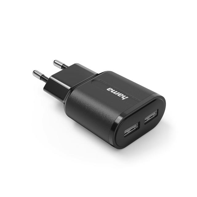 Hama Charger with 2x USB-A Ports, 12 W, black 