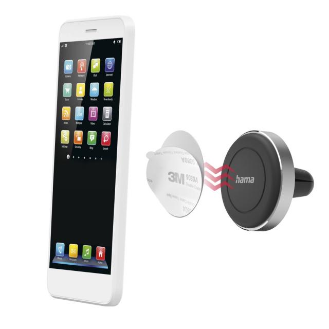 Hama "Magnet" Car Mobile Phone Holder for Grating, 360-degree Rotation, Universal, Alu 