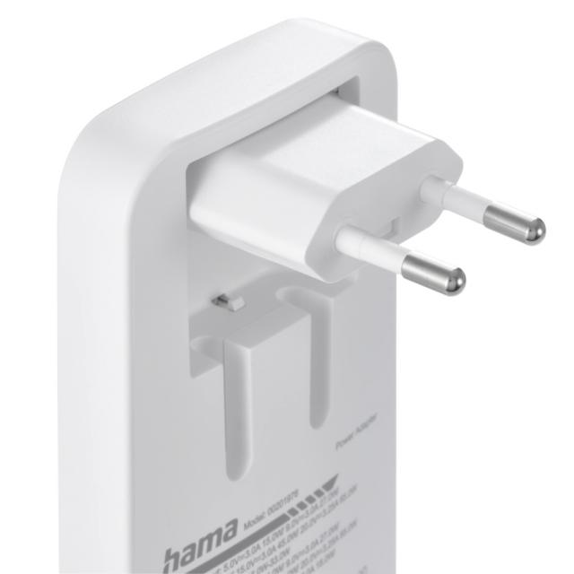 Hama Fast Charger, 2x USB-C, 1x USB-A, Flat Mini Charger, PD, 65 W, wht 
