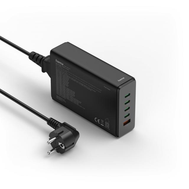 HAMA Зарядна станция 240 W, GaN, Fast Charger, 4 x USB-C, 1 x USB-A, PD 