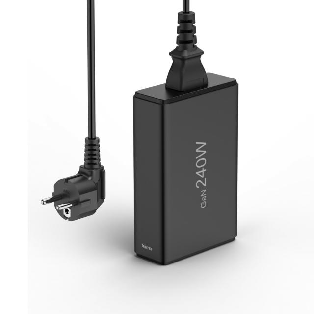 HAMA Зарядна станция 240 W, GaN, Fast Charger, 4 x USB-C, 1 x USB-A, PD 