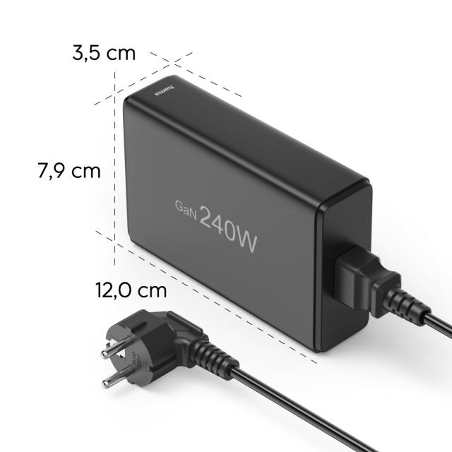 HAMA Зарядна станция 240 W, GaN, Fast Charger, 4 x USB-C, 1 x USB-A, PD 