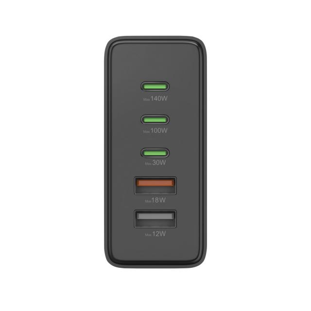 HAMA Зарядна станция 140 W, GaN, Fast Charger, 3 x USB-C, 2 x USB-A, PD 