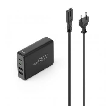 HAMA Зарядна станция 65 W, GaN, Fast Charger, 2 x USB-C, 2 x USB-A, PD