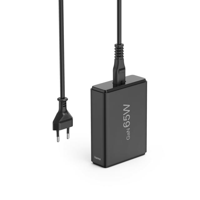 HAMA Зарядна станция 65 W, GaN, Fast Charger, 2 x USB-C, 2 x USB-A, PD 