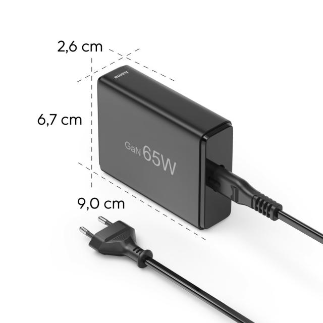 HAMA Зарядна станция 65 W, GaN, Fast Charger, 2 x USB-C, 2 x USB-A, PD 
