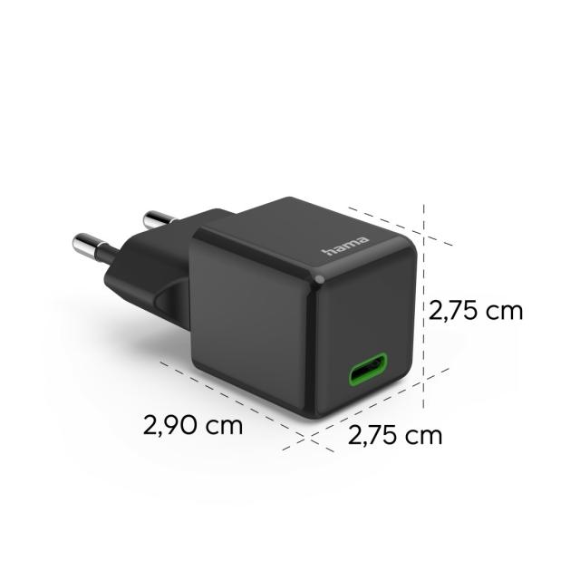 HAMA Бързо мини зарядно 220V, USB-C, PD/Qualcomm, 25 W, черен 