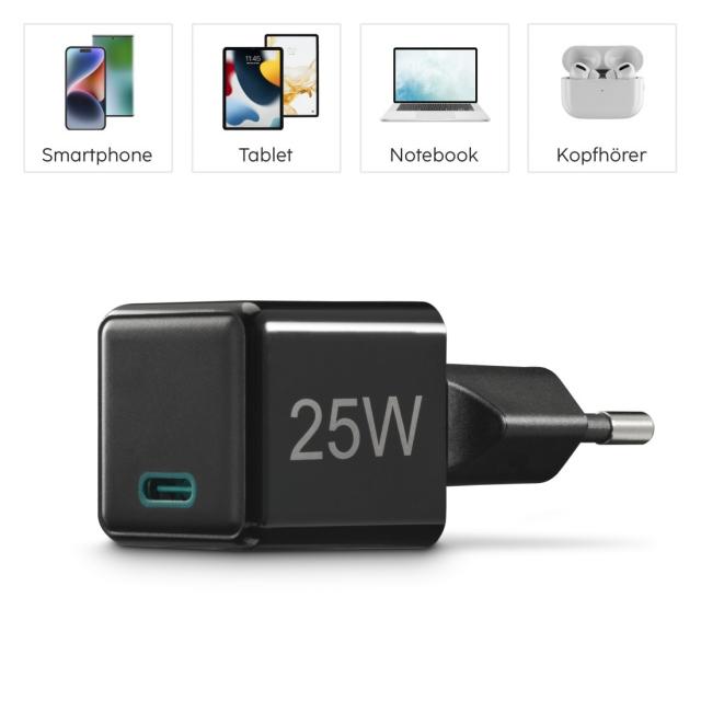 HAMA Бързо мини зарядно 220V, USB-C, PD/Qualcomm, 25 W, черен 