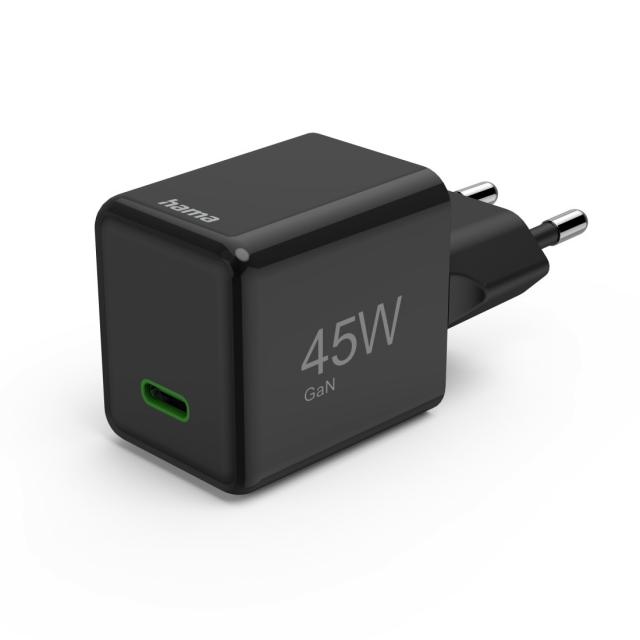 Hama Fast Charger, GaN, USB-C, Super-Mini Charger, PD, 45 W, black 