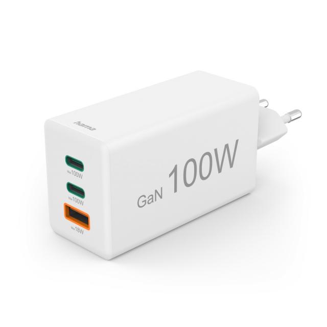 HAMA Бързо зарядно 220V, 100 W GaN, 2x USB-C PD, 1x USB-A QC 