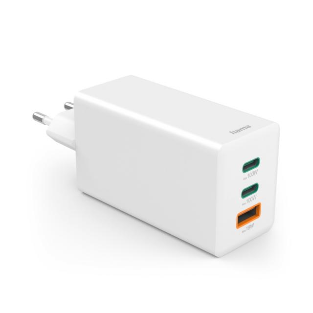 HAMA Бързо зарядно 220V, 100 W GaN, 2x USB-C PD, 1x USB-A QC 