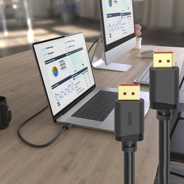 Hama DisplayPort Cable, DP 2.1, Ultra-HD 16K, 80 Gbit/s, 2 m 