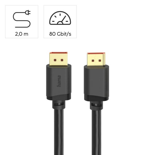 Hama DisplayPort Cable, DP 2.1, Ultra-HD 16K, 80 Gbit/s, 2 m 