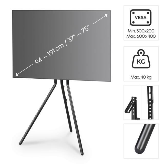 Hama TV Stand, Free-standing Easel, Height-adjustable, 191 cm (75") up to 40 kg 