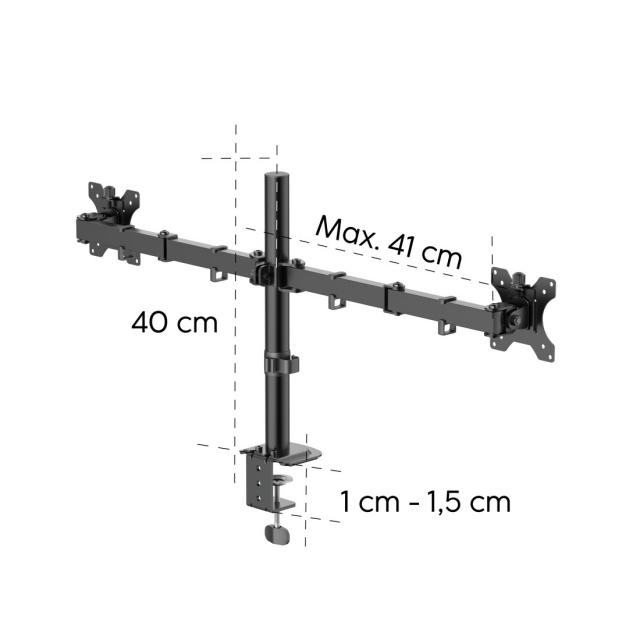 HAMA Стойка за 2 монитора за бюро, регулируема, 13" - 35", 12 кг, Черна 