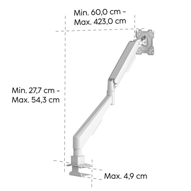 HAMA Стойка за монитор за бюро, 17"-35", регулируема, газова пружина, бял 