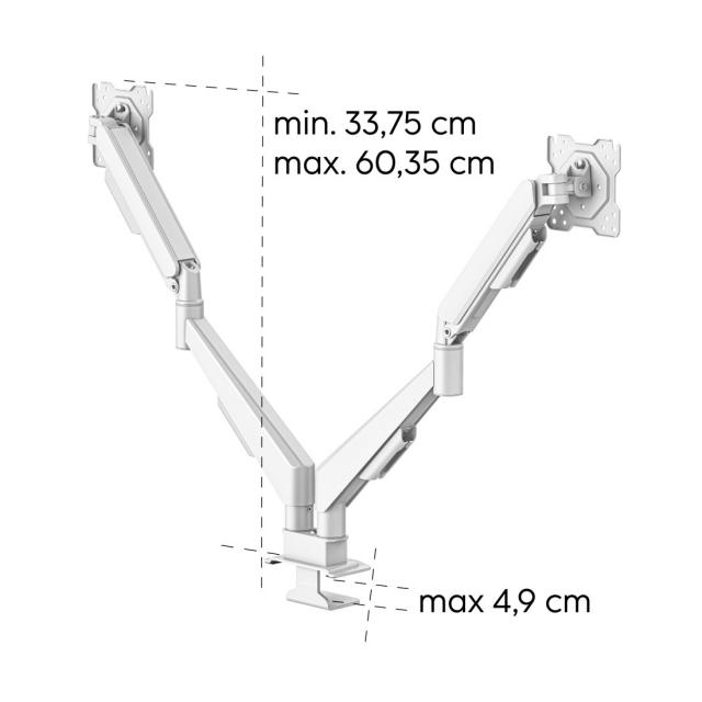 HAMA Стойка за 2 мониторa за бюро, 17"-35", регулируема, газова пружина, бял 