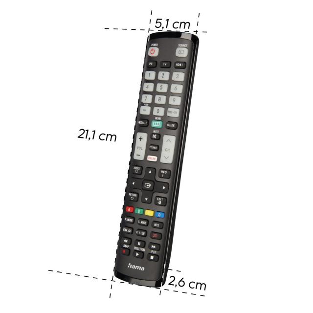Hama Universal Remote Control for Samsung TVs, IR, Teachable, Illuminating Butto 