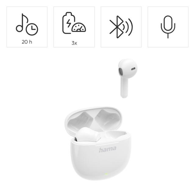 Hama “Action One” Bluetooth® Headphones, True Wireless, Earbuds, white 