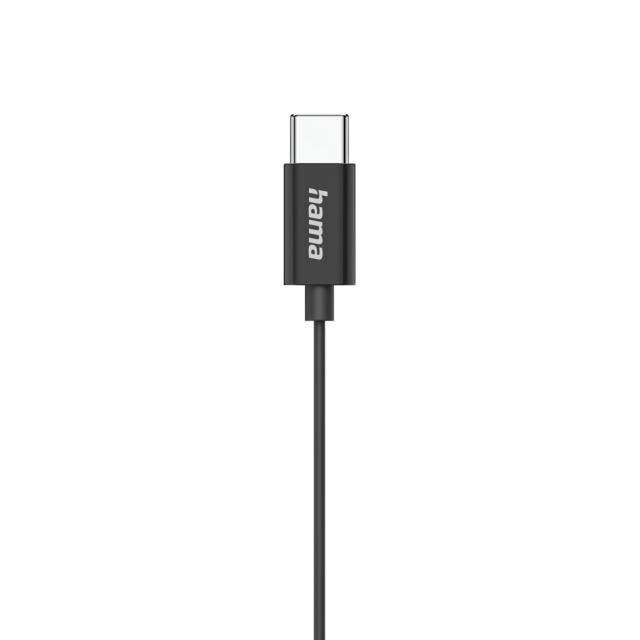 HAMA Слушалки "Classy", USB-C, накрайници, микрофон, защита от прегъване на кабела, черни 