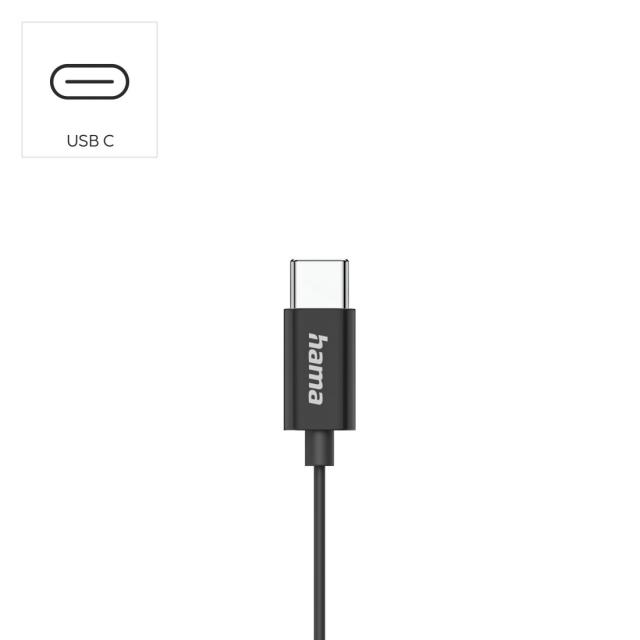 HAMA Слушалки "Classy", USB-C, накрайници, микрофон, защита от прегъване на кабела, черни 