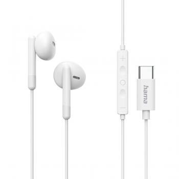 Hama "Classy" Headphones, Earbuds, Microphone, Cable Kink Prot., USB-C, white