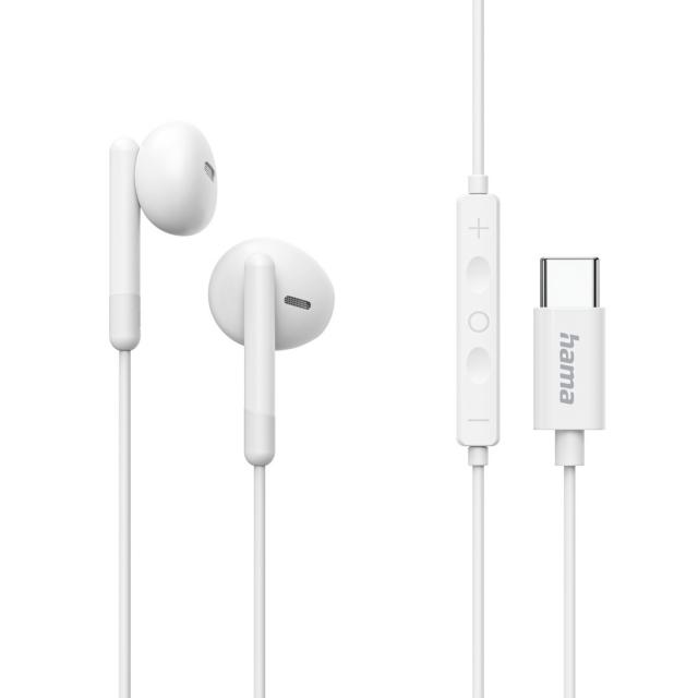 Hama "Classy" Headphones, Earbuds, Microphone, Cable Kink Prot., USB-C, white 