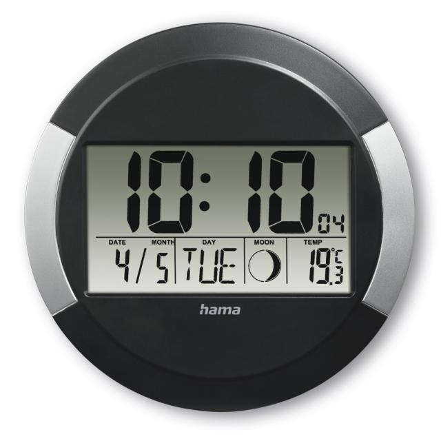 Hama "Ischia" Radio Wall Clock, Digital, DCF, Table Clock, Temperature Display, black 
