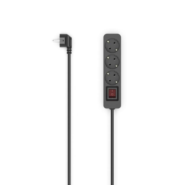 Hama Power Strip, 3-Way, with Switch, 1.4 m, black 