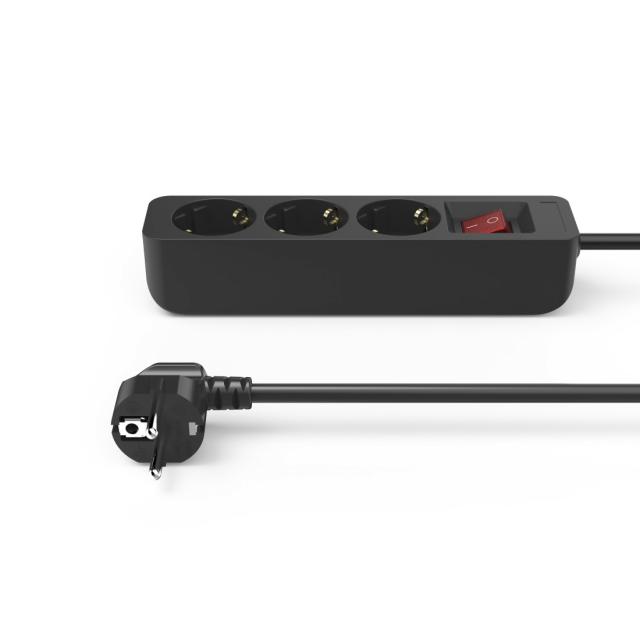 Hama Power Strip, 3-Way, with Switch, 1.4 m, black 