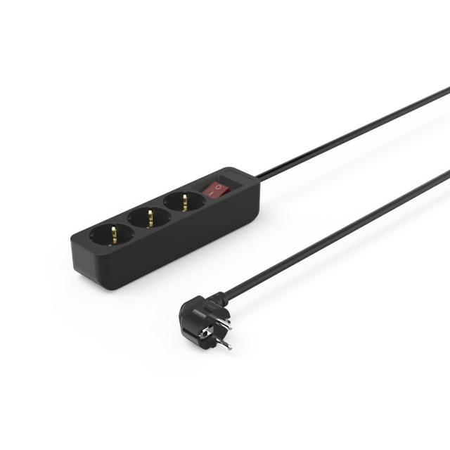 Hama Power Strip, 3-Way, with Switch, 1.4 m, black 