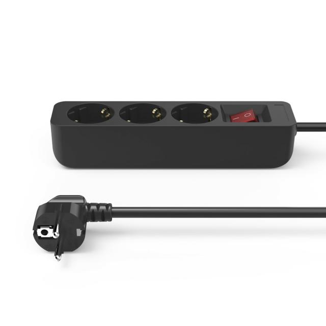 Hama Power Strip, 3-Way, with Switch, 1.4 m, black 