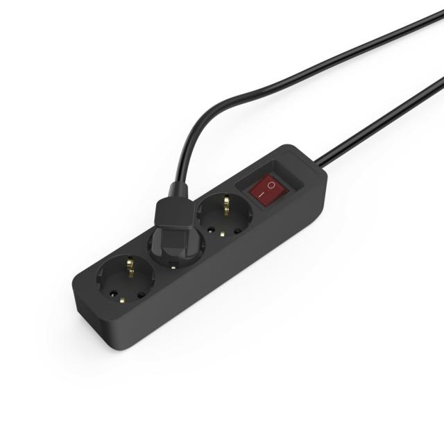 Hama Power Strip, 3-Way, with Switch, 1.4 m, black 