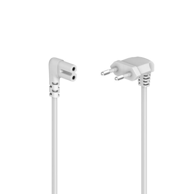 Hama Power Cable, Angled Both Sides, Euro Plug, AC Connector C7, 5 m, white 