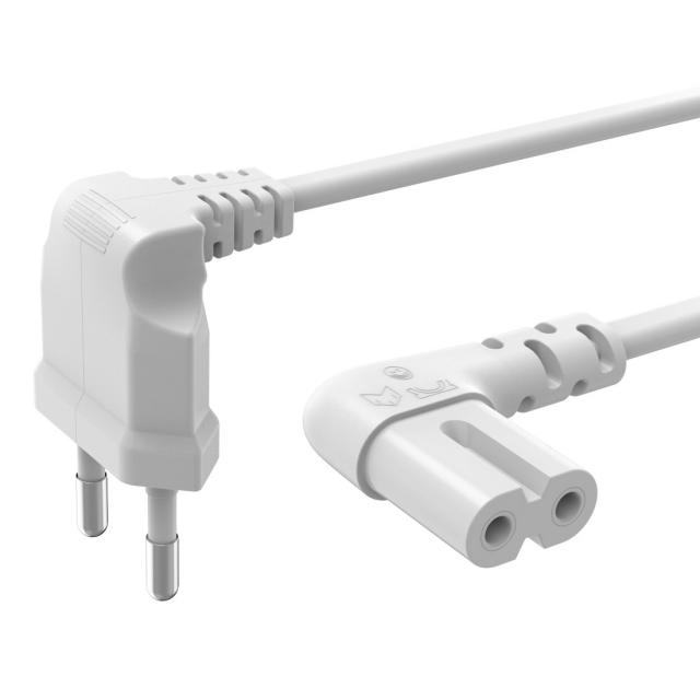 Hama Power Cable, Angled Both Sides, Euro Plug, AC Connector C7, 5 m, white 