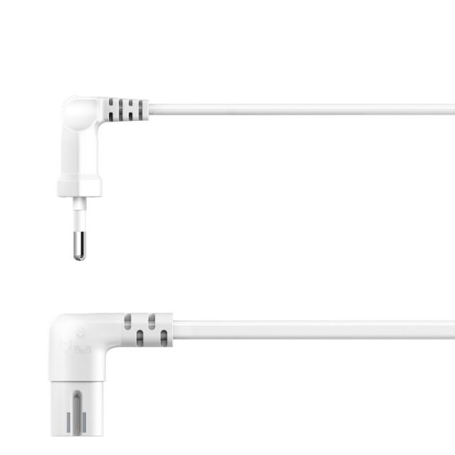 Hama Power Cable, Angled Both Sides, Euro Plug, AC Connector C7, 5 m, white 