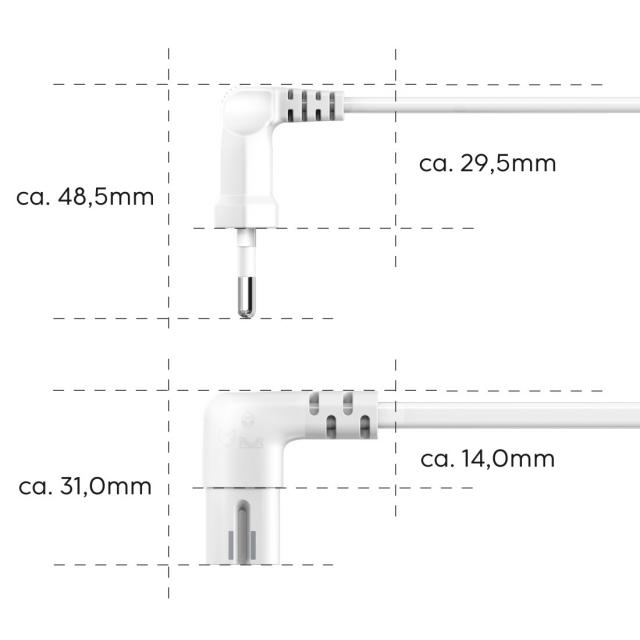 Hama Power Cable, Angled Both Sides, Euro Plug, AC Connector C7, 5 m, white 