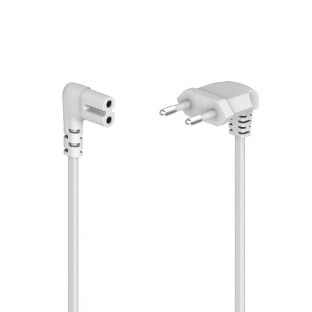 Hama Power Cable, Angled Both Sides, Euro Plug, AC Connector C7, 5 m, white 