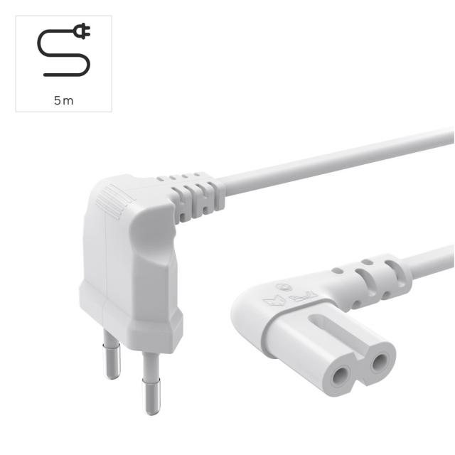 Hama Power Cable, Angled Both Sides, Euro Plug, AC Connector C7, 5 m, white 